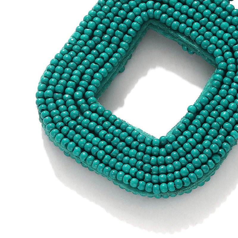 Boderier Beaded Drop Earrings Bohemian Wire Wrapped Beaded Square Hoop Dangle Statement Earrings (Blue) - Image 4